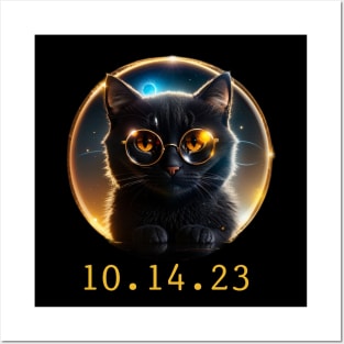 Eclipse Cat October 2023 Total Annular Solar Eclipse Funny Posters and Art